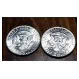 2 BU-UNC 1964 KENNEDY SILVER HALF DOLLARS