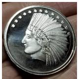 1 TROY OZ. .999 FINE SILVER INDIAN CHIEF DESIGN