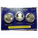 US PRESIDENTIAL DOLLAR 3 COIN SET WITH PROOF JFK SERIES