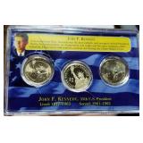 US PRESIDENTIAL DOLLAR 3 COIN SET WITH PROOF JFK SERIES
