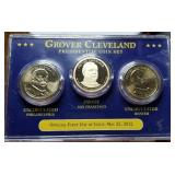 US PRESIDENTIAL DOLLAR 3 COIN SET WITH PROOF GROVER CLEVELAND