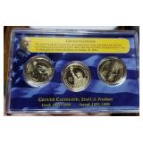 US PRESIDENTIAL DOLLAR 3 COIN SET WITH PROOF GROVER CLEVELAND