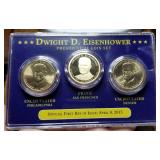 US PRESIDENTIAL DOLLAR 3 COIN SET WITH PROOF DWIGHT D EISENHOWER