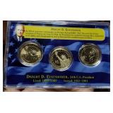 US PRESIDENTIAL DOLLAR 3 COIN SET WITH PROOF DWIGHT D EISENHOWER