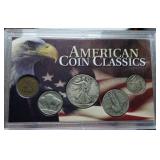 5 US COIN SET WALKING LIB 50C STANDING 25C MERCURY 10C BUFFALO 5C INDIAN 1C