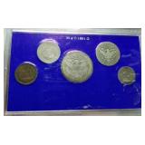5 US COIN SET BARBER 50C BARBER 25C BARBER 10C LIBERTY 5C INDIAN 1C