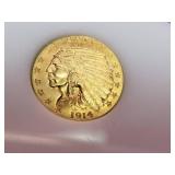 1914-D US $2.50 GOLD INDIAN BU-UNC IN CASE