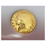 1914-D US $2.50 GOLD INDIAN BU-UNC IN CASE