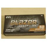 50 CCI Blazer Brass 9mm Luger 115 Gr FMJ Ammo