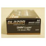 50 CCI Blazer Brass 9mm Luger 115 Gr FMJ Ammo