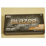 50 CCI Blazer Brass 9mm Luger 115 Gr FMJ Ammo
