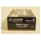 50 CCI Blazer Brass 9mm Luger 115 Gr FMJ Ammo