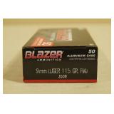 50 CCI Blazer 9mm Luger 115 Gr FMJ Aluminum Case Ammo