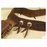 Vintage Western Style Leather Belt and Holster with Conchos