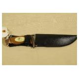 Eagle Inlay Fixed Blade Knife with Leather Sheath