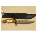 Eagle Inlay Fixed Blade Knife with Leather Sheath