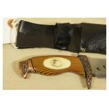 Eagle Inlay Fixed Blade Knife with Leather Sheath
