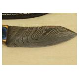 Damascus Steel Fixed Blade Hunting Knife with Leather Sheath