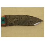 Damascus Steel Fixed Blade Hunting Knife with Leather Sheath