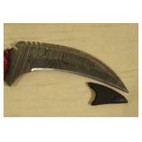 Damascus Steel Karambit Style Fixed Blade Knife with Leather Sheath