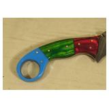 Damascus Steel Karambit Style Fixed Blade Knife with Leather Sheath
