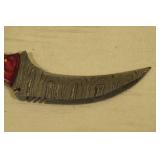 Damascus Steel Karambit Style Fixed Blade Knife with Leather Sheath