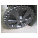 Toter 64 Gal. Greenstone Trash Can with Wheels and Attached Lid - Missing Wheel Cap or "C" Clip for Wheel.