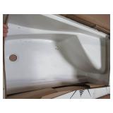 Aquatic Coronado 60 in. x 30 in. Single Threshold Acrylx Applied Acrylic Shower Pan with Left Drain, Right Seat in White, Slight damage on tile flange.