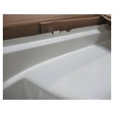 Aquatic Coronado 60 in. x 30 in. Single Threshold Acrylx Applied Acrylic Shower Pan with Left Drain, Right Seat in White, Slight damage on tile flange.