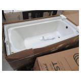 Sterling Ensemble 60" x 30" Right Drain Bathtub in White, Crack on LH Back Corner.