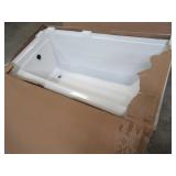 Aquatic Capistrano 60" x 30" x 20 5/8" Acrylx Applied Acrylic Left Drain Rectangular Apron Front Non-Whirlpool Bathtub in White - Crack on tile flange RH Corner. Cracked Wainscot LH Back Corner.