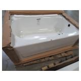 Bootz Industries Kona 54" x 30" x 15 1/4" Right Drain Rectangular Alcove Soaking Bathtub in White. - Enamel Damage on Top Middle of Threshold.