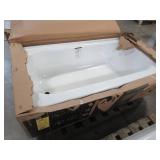 Bootz Industries Maui 60" x 30" x 16 5/8" Left Drain Rectangular Alcove Soaking Bathtub in White, - Enamel Chip LH Front Corner and on Tile Flange.