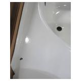 Bootz Industries Maui 60" x 30" x 16 5/8" Left Drain Rectangular Alcove Soaking Bathtub in White, - Enamel Chip LH Front Corner and on Tile Flange.