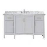 Sassy 60 in. Vanity in White with Marble Vanity Top in Carrara White by Home Decorators Collection (review pictures carefully)