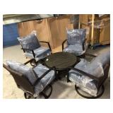 Whitfield Dark Brown 5-Piece Wicker Outdoor Patio Motion Conversation Set with CushionGuard Steel Blue Cushions by Hampton Bay (chairs have damage) review all pictures