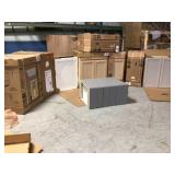 Pallet of assorted Hampton Bay Cabinets (customer returns, various sizes and colors) conditions unknown
