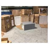 Pallet of assorted Hampton Bay Cabinets (customer returns, various sizes and colors) conditions unknown