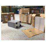 Pallet of assorted Hampton Bay Cabinets (customer returns, various sizes and colors) conditions unknown