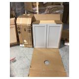 Pallet of assorted Hampton Bay Cabinets (customer returns, various sizes and colors) conditions unknown