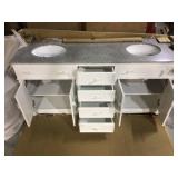 Fremont 72 in. W White Double Vanity with Grey Granite Vanity Top and Undermount Sinks by Home Decorators Collection (Customer return) see all pictures