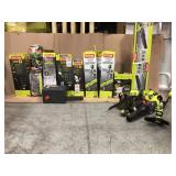 Pallet of assorted Ryobi Lawn Care equipment items (such as string trimmers. chainsaws, Blowers) conditions unknown, review all pictures
