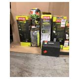 Pallet of assorted Ryobi Lawn Care equipment items (such as string trimmers. chainsaws, Blowers) conditions unknown, review all pictures