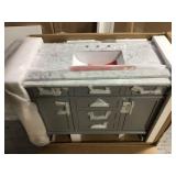Sonoma 48 in. W x 22 in. D Vanity in Pebble Grey with Marble Vanity Top in Carrara with White Basin (review all pictures)