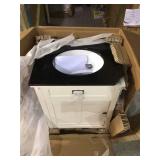 Artisan 26 in. W Vanity in White with Marble Vanity Top in Natural Black with White Sink by Home Decorators Collection (has damage on the top) review all pictures