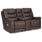Ashley Yacolt Walnut Power Reclining Loveseat with Console & Adjustable Headrest see pictures