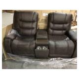 Ashley Yacolt Walnut Power Reclining Loveseat with Console & Adjustable Headrest see pictures