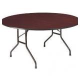 Iceberg Premium Wood Laminate Folding Table - Mahogany Round, Melamine Top - 0.75" Table Top Thickness x 60" Table Top Diameter - Steel, Wood