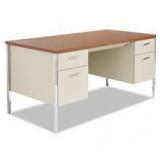 Double Pedestal Steel Desk, Metal Desk, 60w x 30d x 29-1/2h, Cherry/Putty