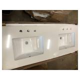 61 in. W x 22 in. D Engineered Marble Vanity Top in Snowstorm with White Double Trough Sinks by Home Decorators Collection- open box not used - see pictures